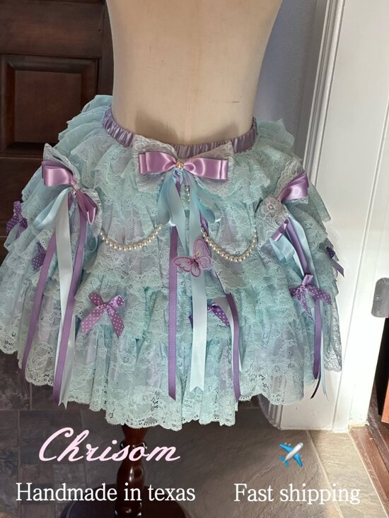 CHRISOM Handmade Sweet Lolita Skirt - Custom Color & Size - Tiered Lace & Pearls main image 7